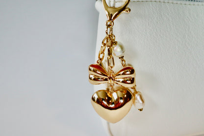 3D Gold Heart Bag Charm | Keychain